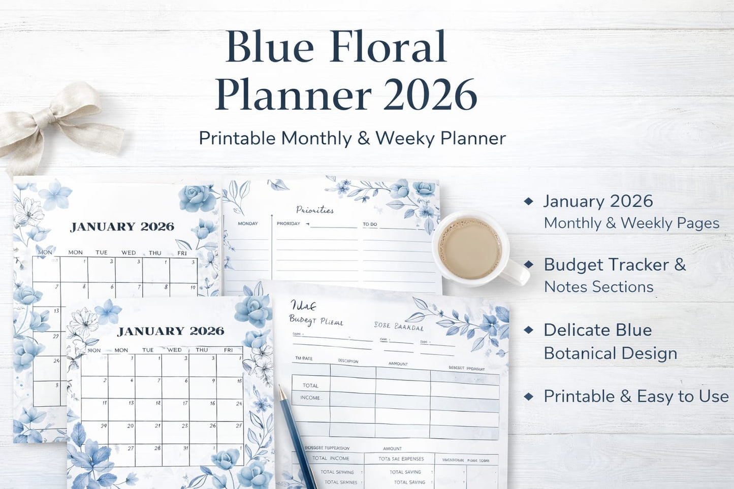 Editable Floral Calendar 2026/ Notes & Monthly Layout - The DesigNova